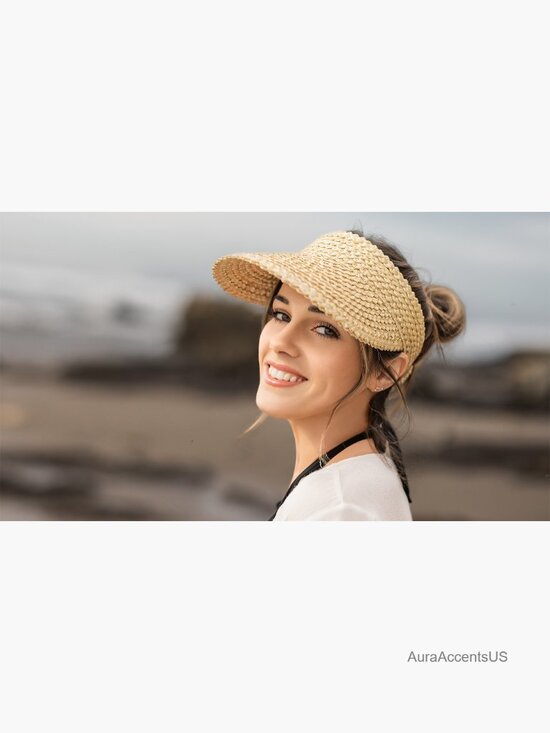 Straw Sun Visor UPF 50+ Packable Beach Hat Adjustable Hook and Loop main image 4